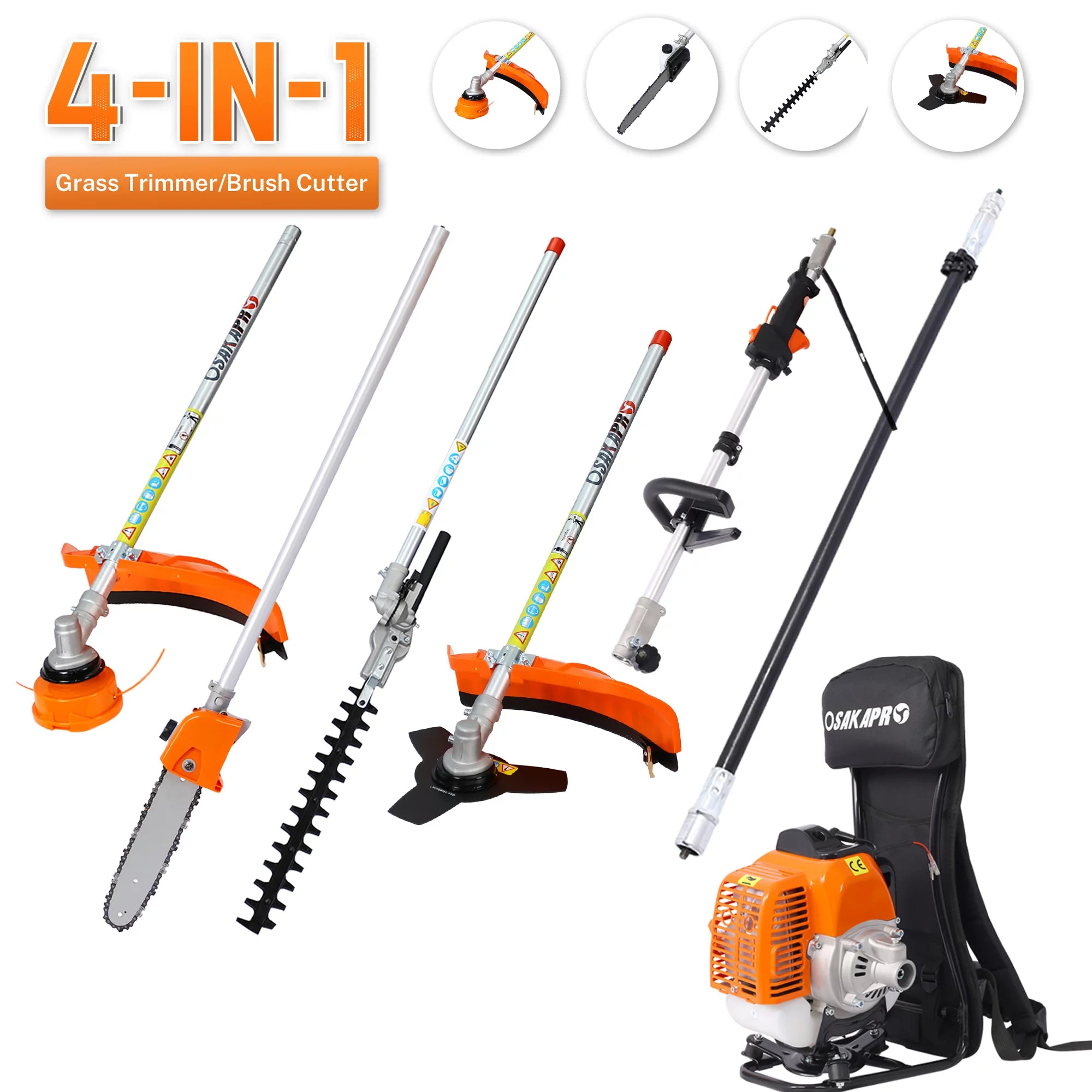 Orange 52CC 2-Cycle Gas Grass Trimmer with Hedge Trimmer Attachment P73432