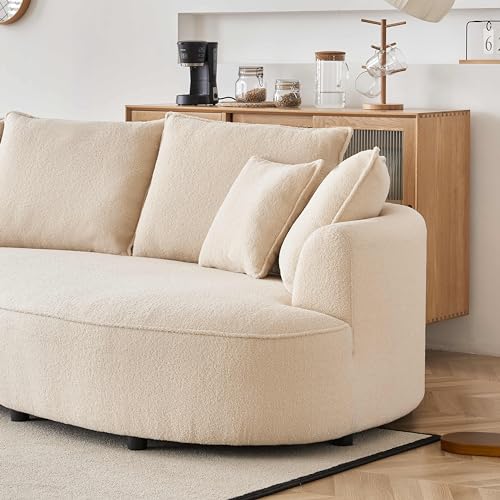 122.8" Curved Sofa Beige Wood Boucle Fabric X6516