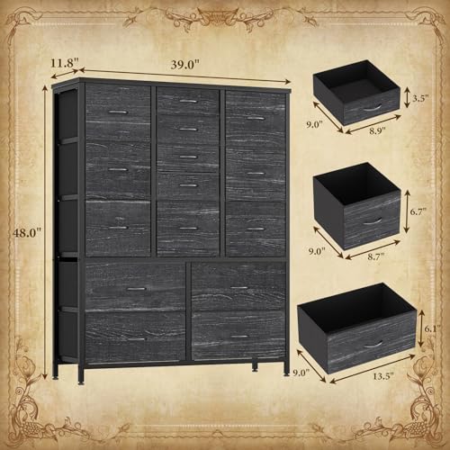 White 15 Drawer Fabric Dresser with Metal Frame and Wood Tabletop P76872