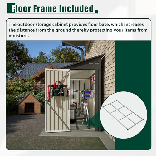 Black Heavy-Duty Outdoor Metal Storage Shed with Floor Base T474