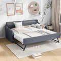 Twin Size Upholstered Wood Day Bed with Pop up Trundle (Grey) P372