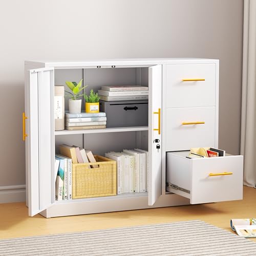 Large Metal Sideboard Buffet Cabinet with 2 Doors and 3 Drawers P536165