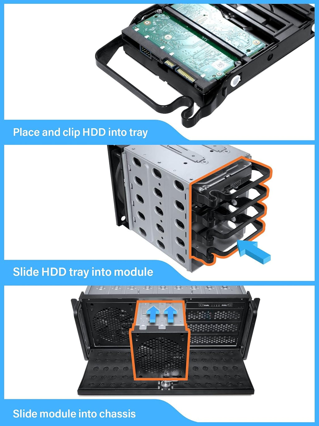 4U Server Chassis 11 Bay Server Case 8X 3.5 + 3X 5.25 HDD E-ATX Rackmount Server Case with Front 5X 120mm Fans Rear 2X 80mm Fans Metal Rack Mount Computer Case 25 Deep N505679
