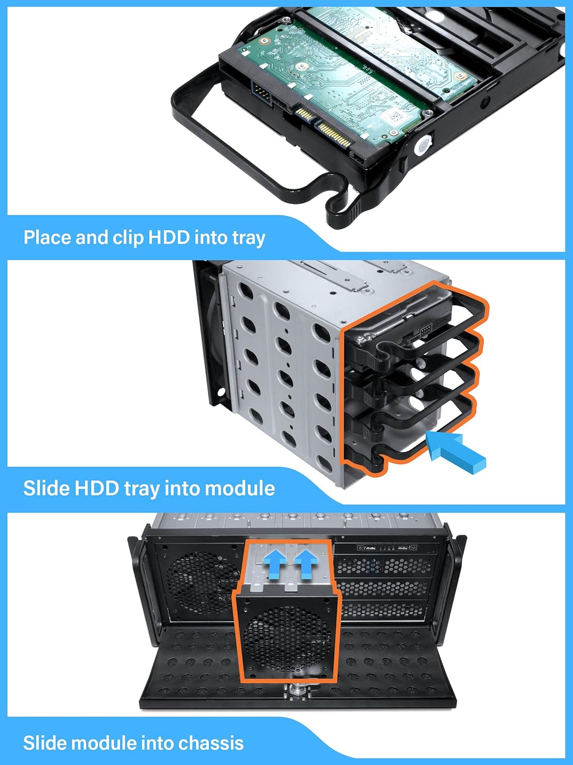 4U Server Chassis 11 Bay Server Case 8X 3.5 + 3X 5.25 HDD E-ATX Rackmount Server Case with Front 5X 120mm Fans Rear 2X 80mm Fans Metal Rack Mount Computer Case 25 Deep N505679