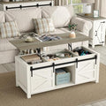 47.3'' White Rustic Brown Rectangular Lift Top Coffee Table with Storage F338