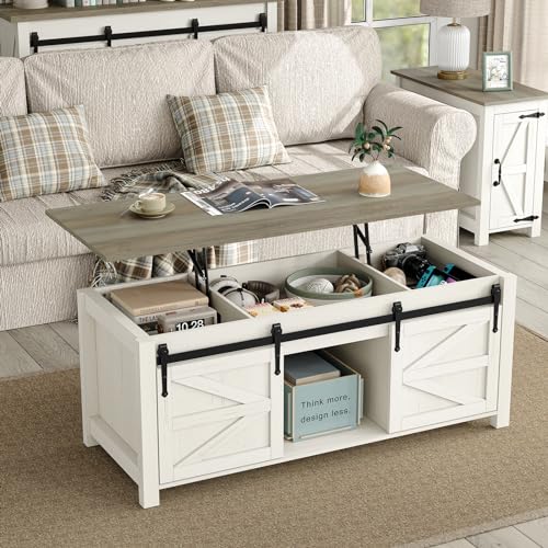 47.3'' White Rustic Brown Rectangular Lift Top Coffee Table with Storage F338