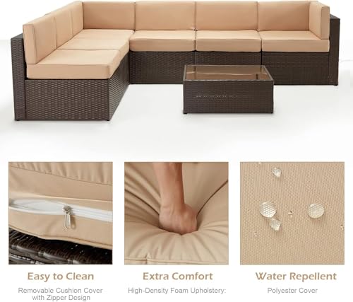 7 Piece PE Rattan Outdoor Patio Furniture Set with Cushions and Tea Table V5150