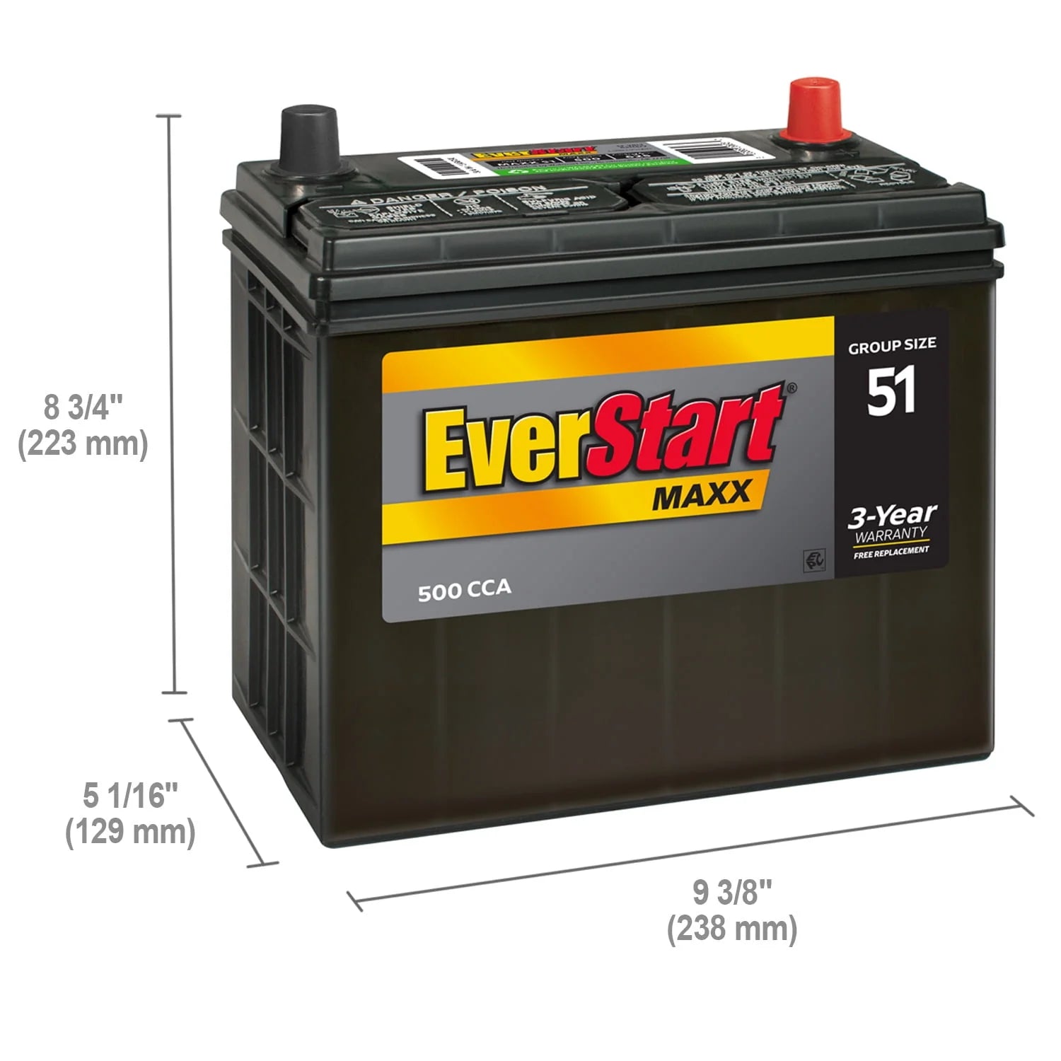 Group Size 51 12 Volt 500 CCA Lead Acid Automotive Battery F868024