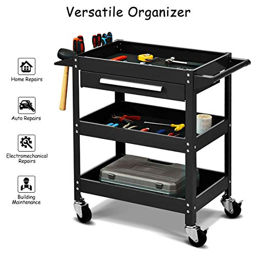 3 Tier Rolling Tool Cart with Storage Drawer G58573