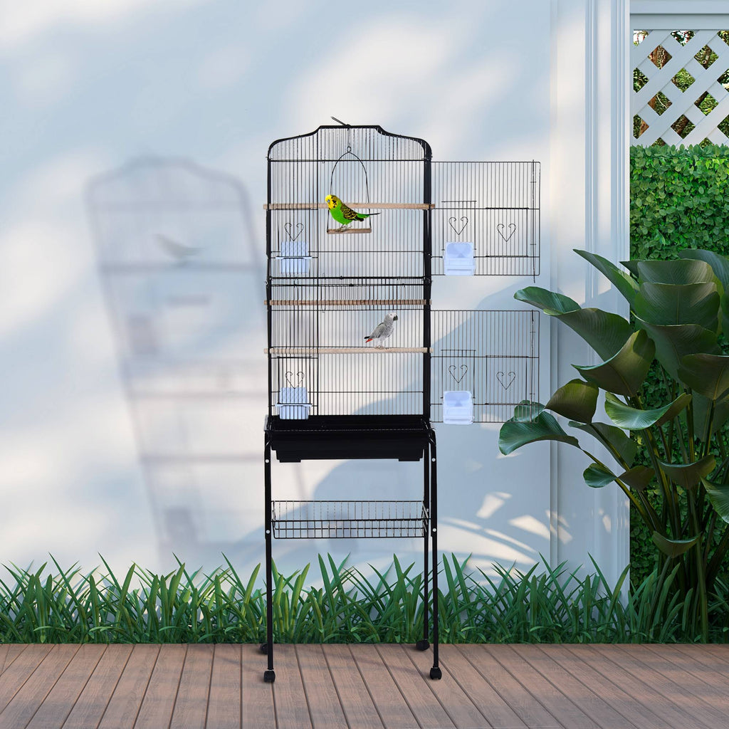 Black Metal Bird Cage with Rolling Stand N9743