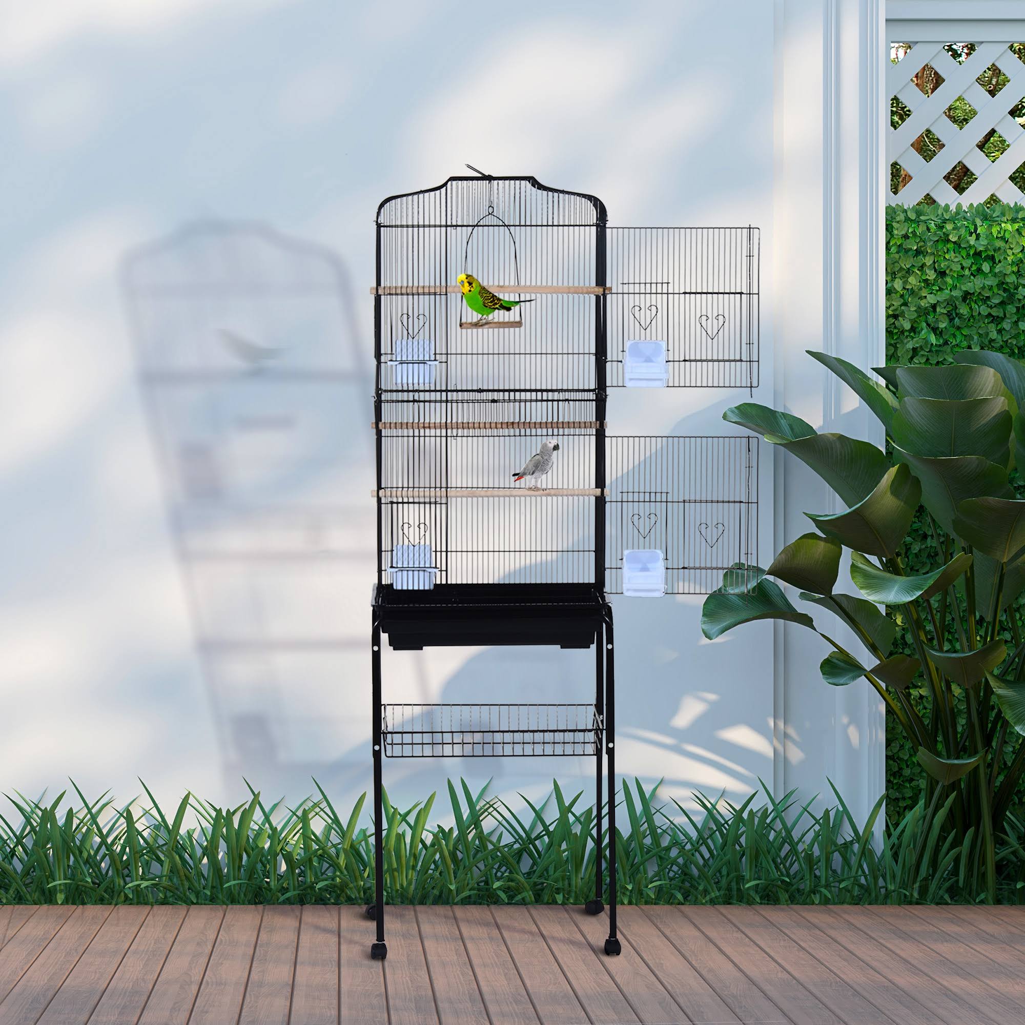 Black Metal Bird Cage with Rolling Stand N9743