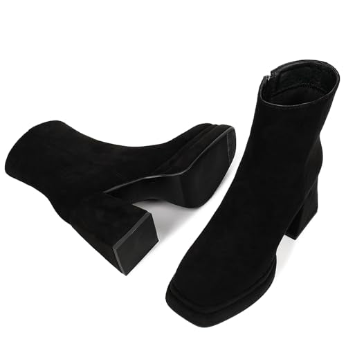 Platform Boots with Chunky Heel and Square Toe C143