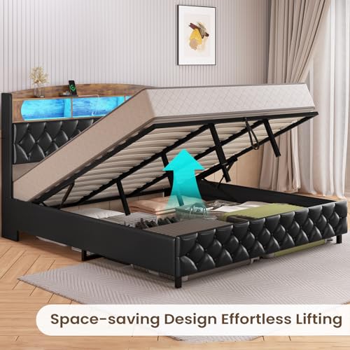 King Size Upholstered Storage Bed Frame with LED Lights A8668