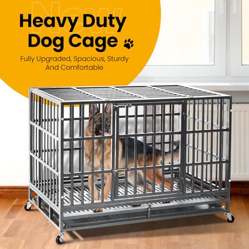 48 inch Heavy Duty Dog Crate with Double Door and Wheels D247892