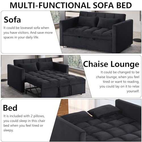 Black Sleeper Chair Sofa Bed with USB Ports and Cupholders Y424000