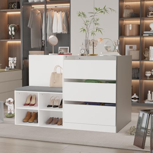 White Glass Armoire Wardrobe with 9 Drawers P7050