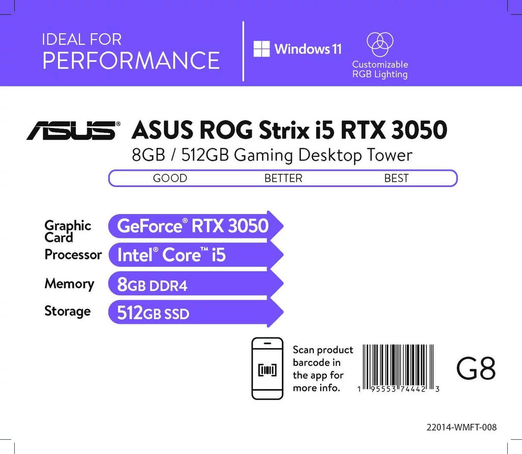 Gray Desktop with Intel Core i5-11400F, NVIDIA GeForce RTX 3050, 8GB RAM, 512GB SSD, Windows 11 Home H4339