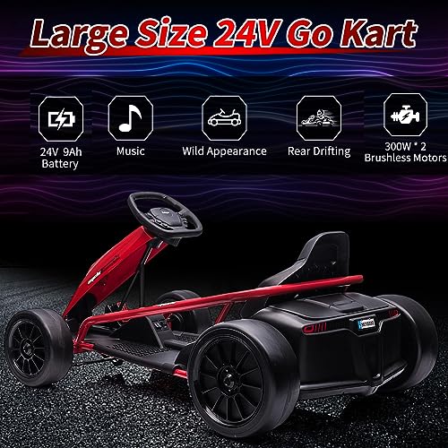 24V Battery 300WX2 Motors Pedal On Foot Go Kart with 14.3" Wide Seat Blue N1467