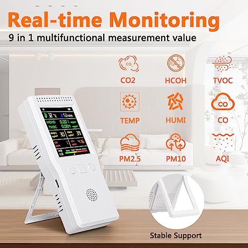 9-in-1 Portable Air Quality Monitor with Large Display and Voice Alert S5601