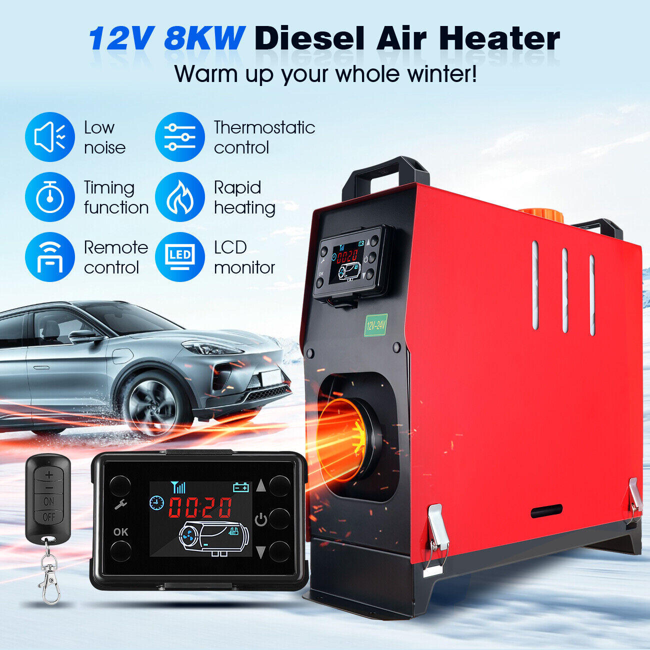 2Pcs 8KW 12V Air Diesel Heater with LCD Switch U389
