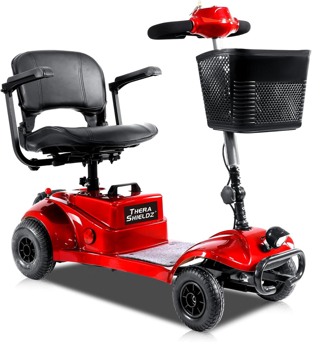 Red Foldable 4 Wheel Mobility Scooter with Basket and Light P832494