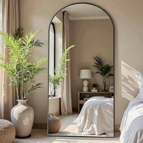 Black 78" Oversized Arched Full Length Floor Mirror with Stand C319