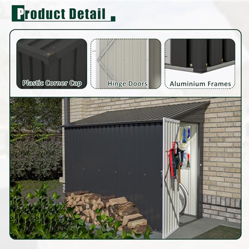Black Heavy-Duty Outdoor Metal Storage Shed with Floor Base T474