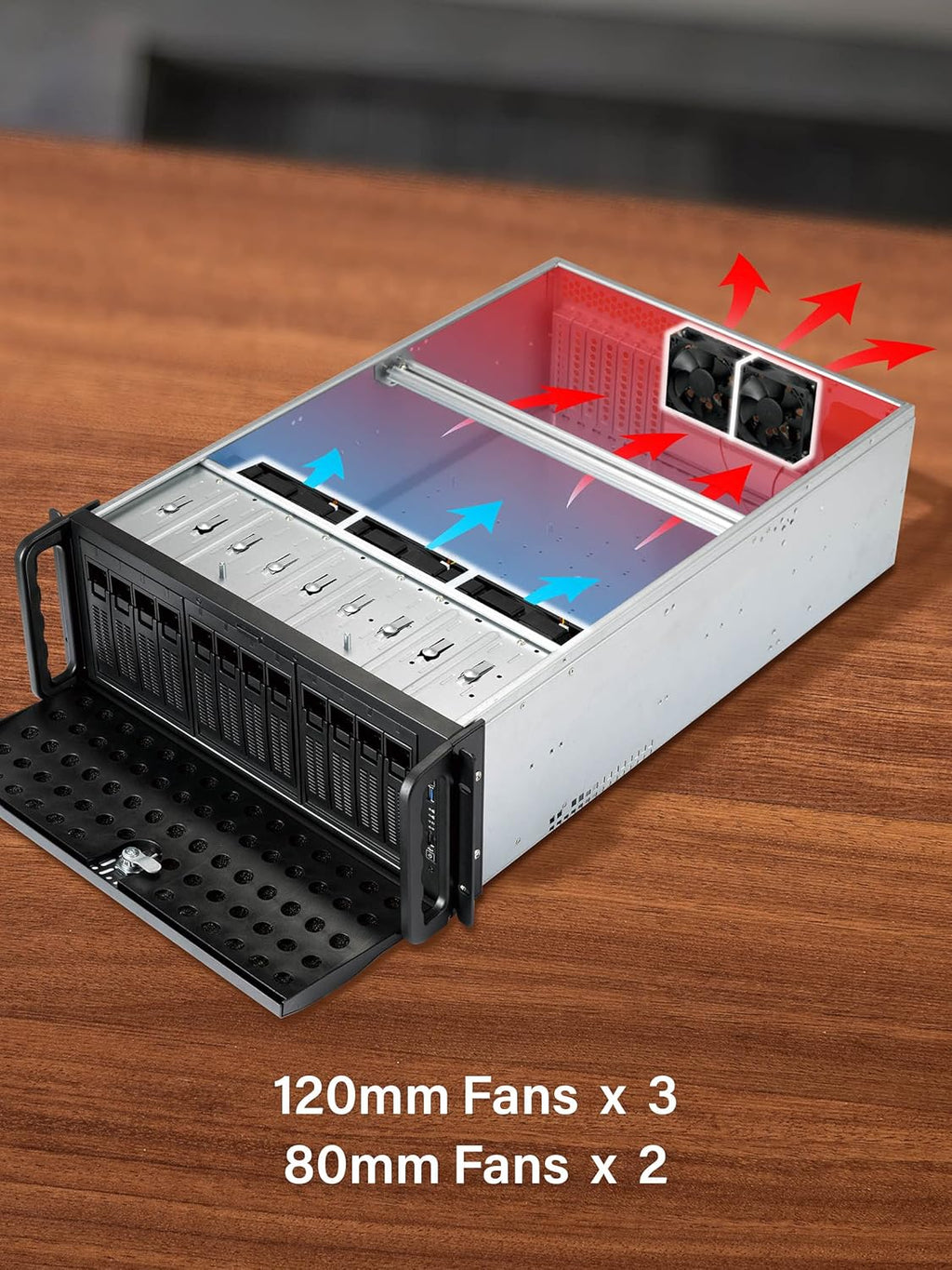 4U Server Chassis 11 Bay Server Case 8X 3.5 + 3X 5.25 HDD E-ATX Rackmount Server Case with Front 5X 120mm Fans Rear 2X 80mm Fans Metal Rack Mount Computer Case 25 Deep N505679