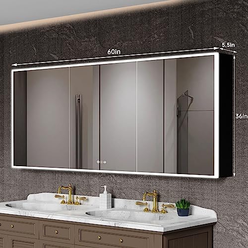 48”W x 30”H Wall Mounted LED Medicine Cabinet Mirror with Double Doors L485630