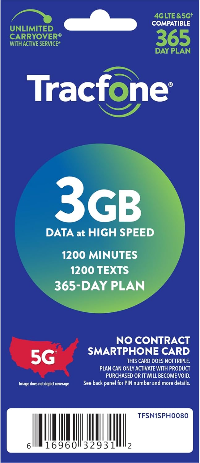 $60 1200 Min 1200 Text 3 GB Data 365–Day Plan N175