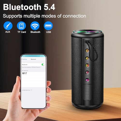Portable Bluetooth Speaker with 20W HD Loud Stereo Sound, 15H Playtime, IP7 Waterproof, LED Lights, Built-in Mic Q366