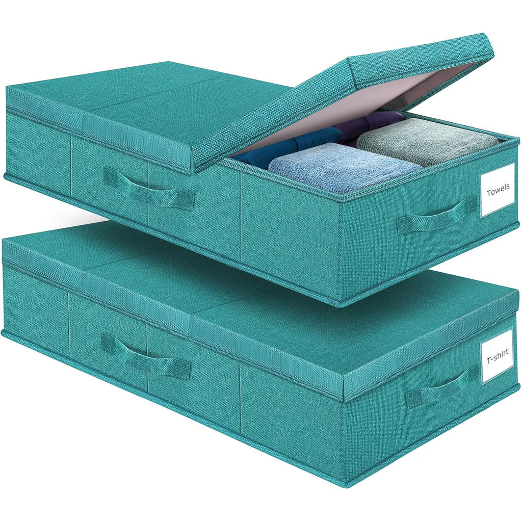 Cyan Blue Underbed Storage Containers with Lids (2pcs) Large Foldable C169944