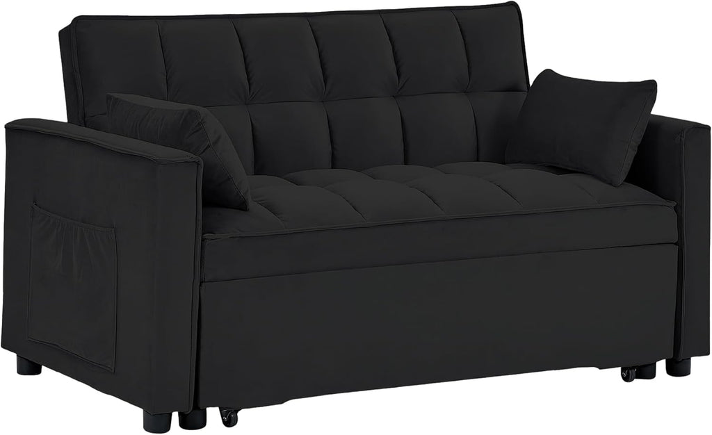 55" Full Size Velvet Convertible Futon Sofa Bed with Pullout Bed F7244