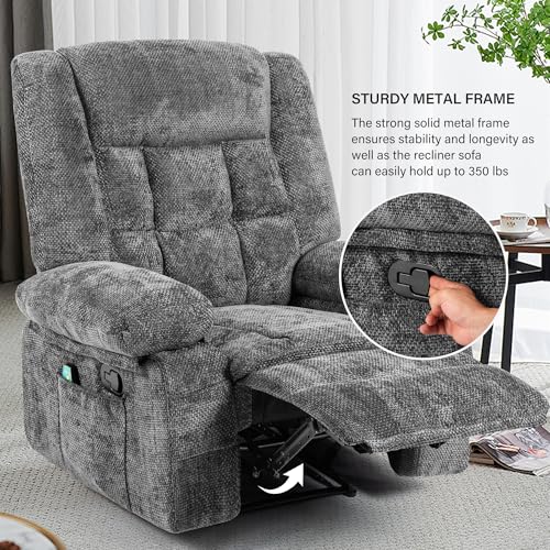 Dark Grey Fabric Recliner Chair with Massage and Heat G639
