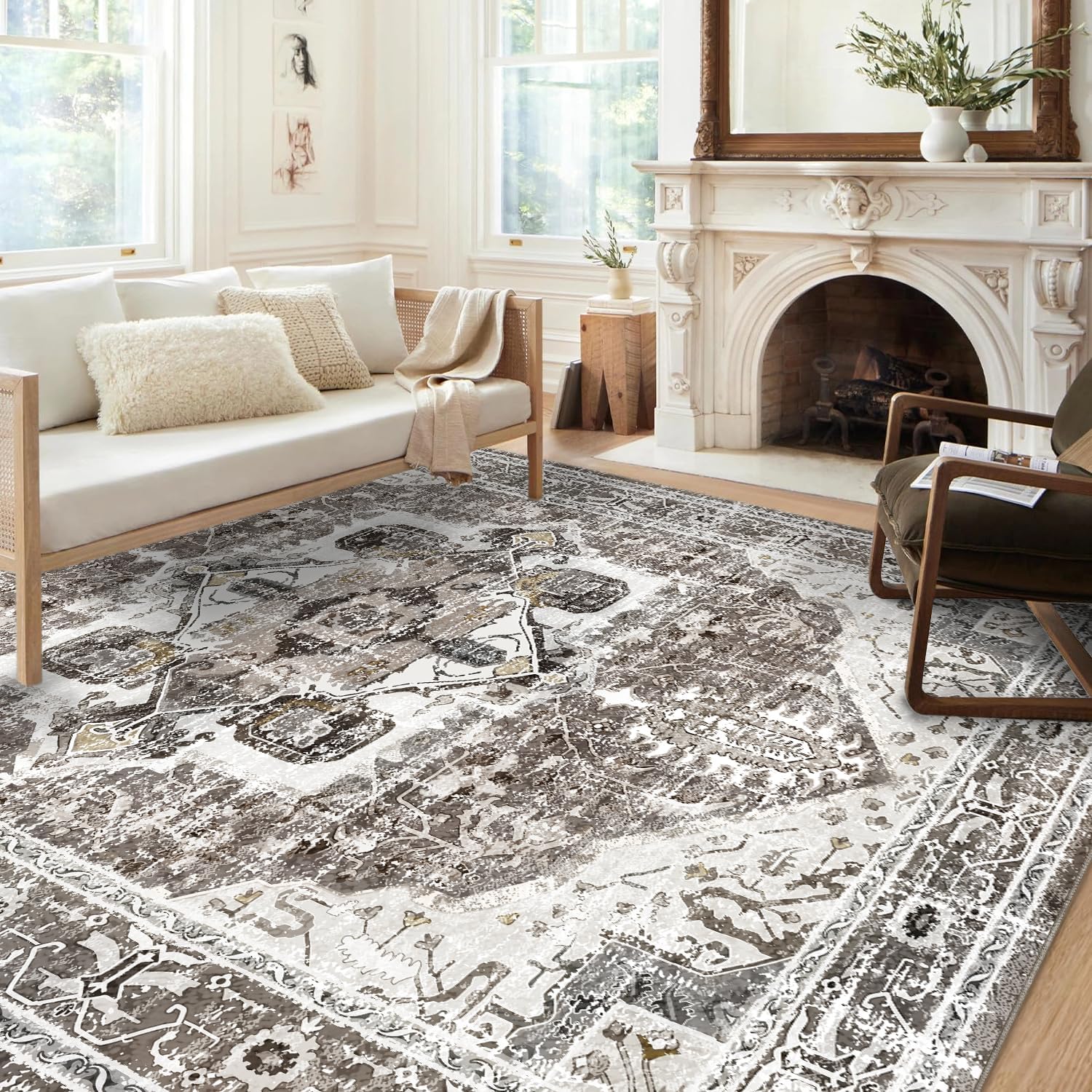 Machine Washable 5x7 Non-Slip Low Pile Area Rug A93950