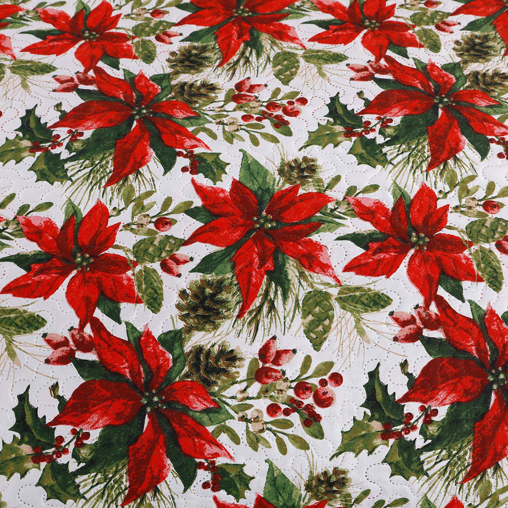 King Size Poinsettia Floral Lightweight Bedspread Coverlet with Pillow Shams D71217