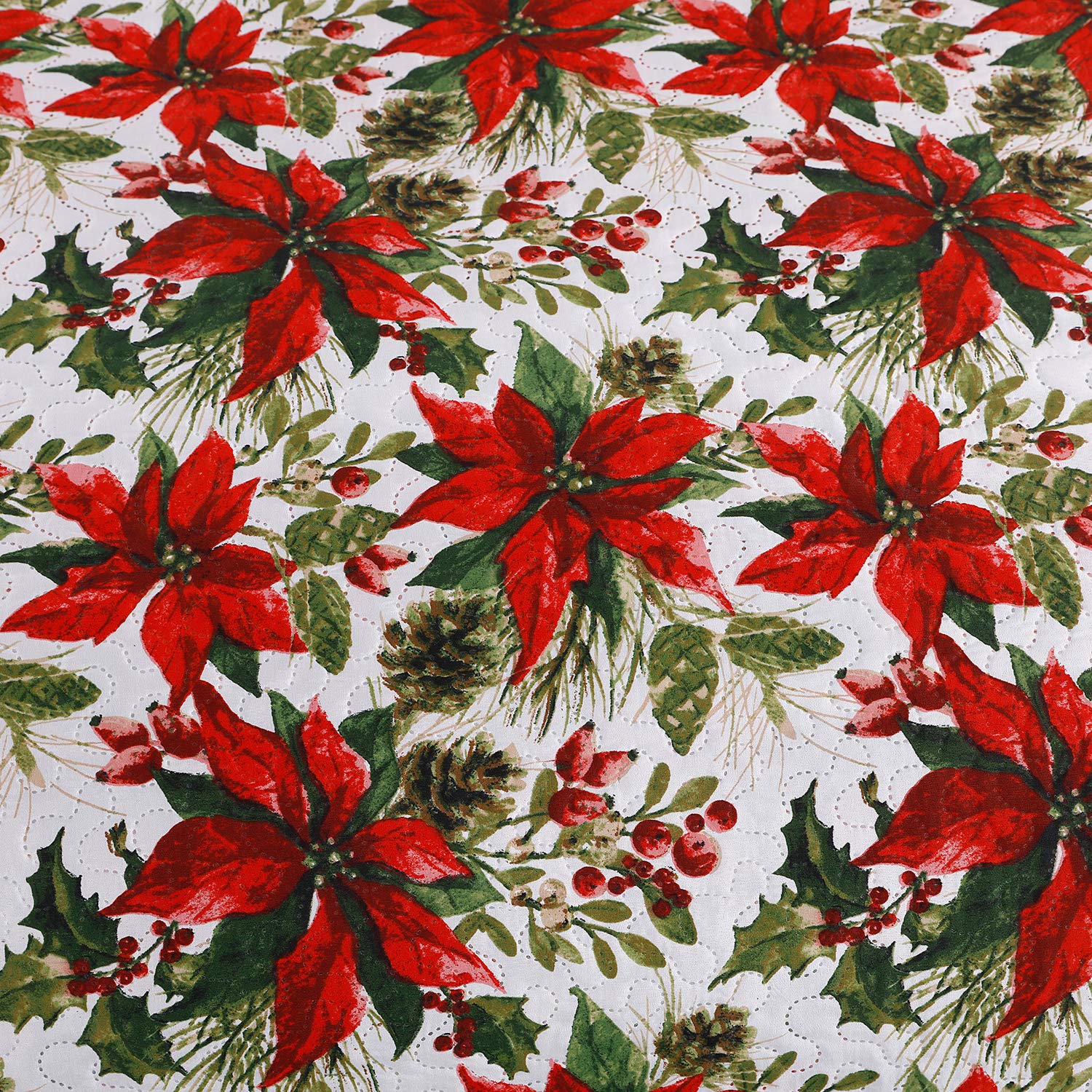 King Size Poinsettia Floral Lightweight Bedspread Coverlet with Pillow Shams D71217