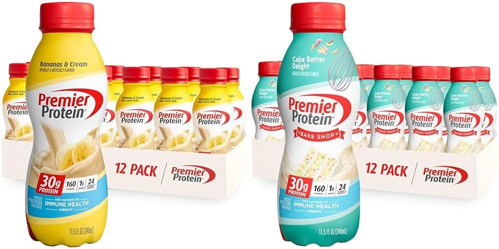 Bananas & Cream and Cake Batter Flavors 30g Protein 1g Sugar 24 Vitamins & Minerals 12 and 12 Count Protein Shake X862