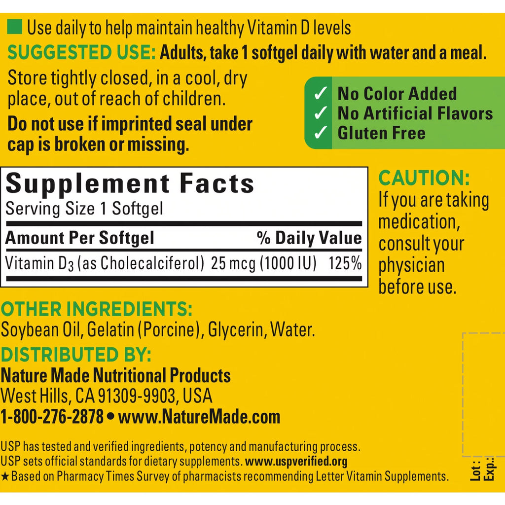 Vitamin D3 1000IU 650 Softgels H1199
