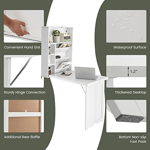 Black Folding Wall-Mounted Desk with Storage Bookcases B12868