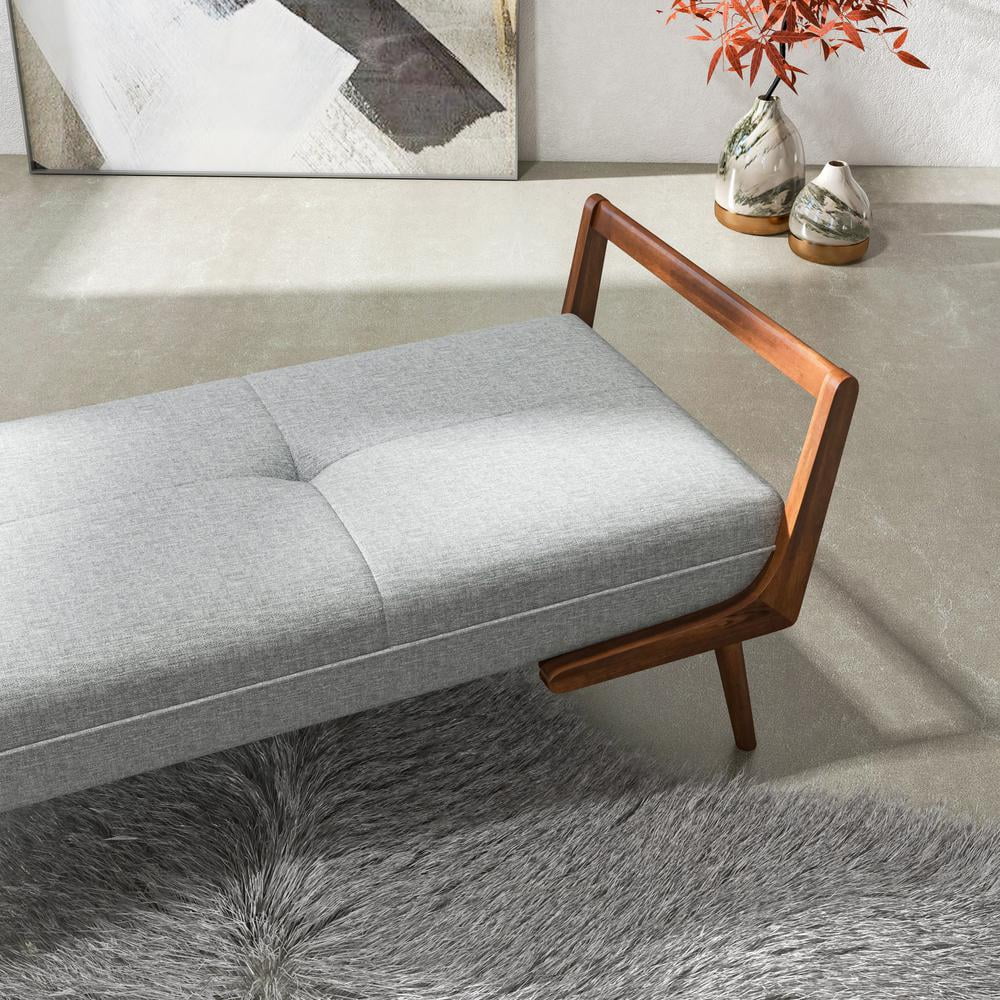 Poppy Gray Tufted Fabric Bench with Walnut Wood Legs V671612