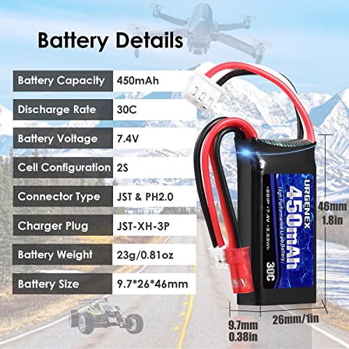 7.4V 450mAh Rechargeable Lipo Battery with JST & PH2.0 Plug X1521