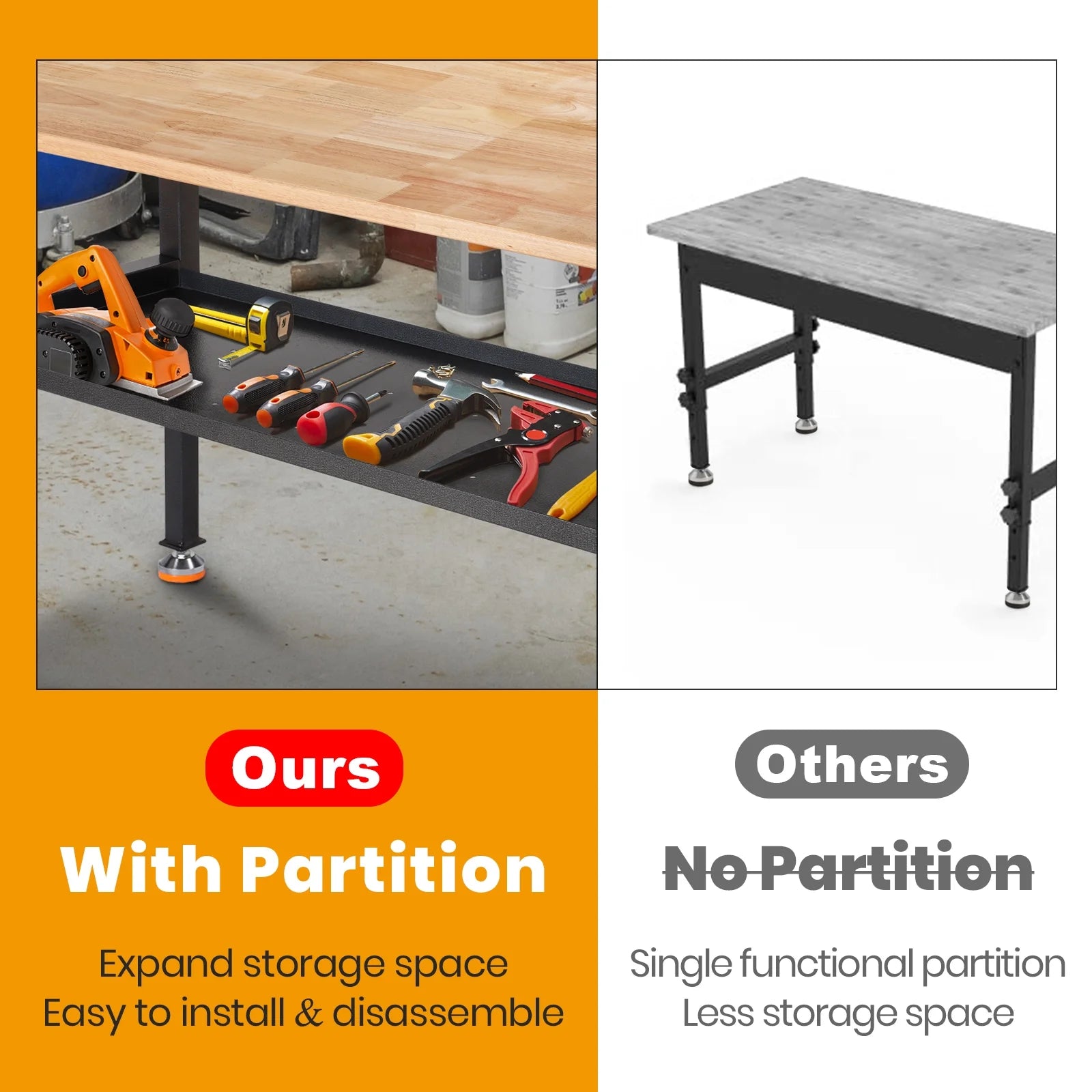 48" Adjustable Heavy-Duty Workbench with Rubber Wood Top J8247