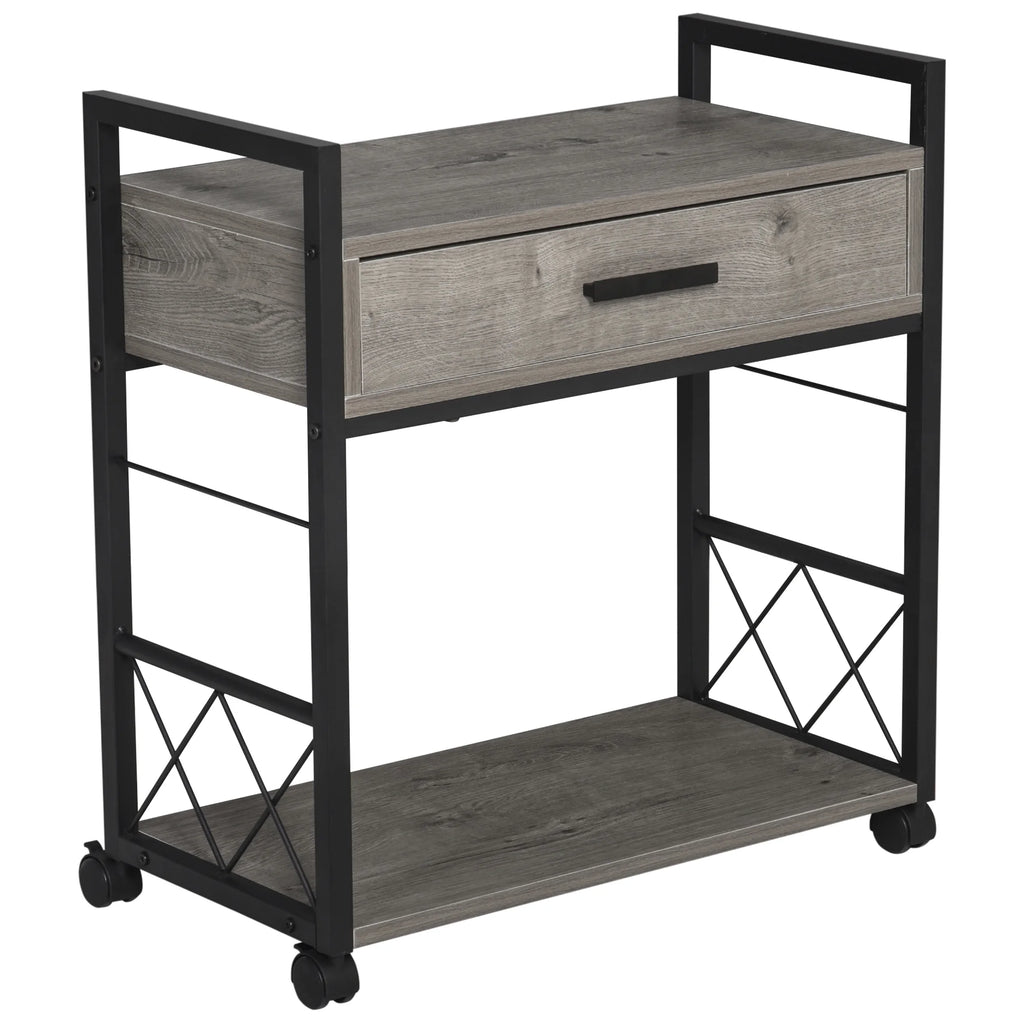 Grey Industrial End Table with Drawer and Bottom Shelf V2777