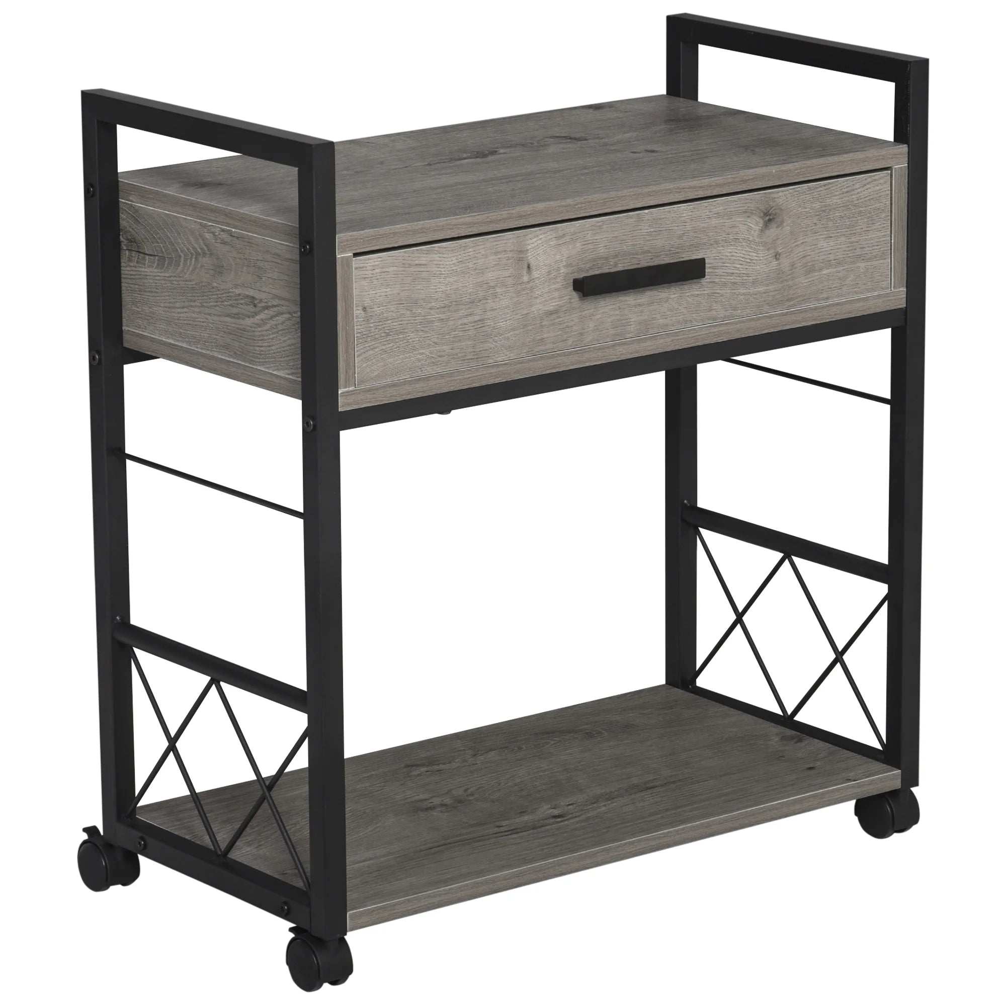 Grey Industrial End Table with Drawer and Bottom Shelf V2777