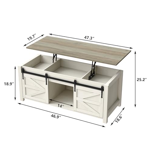 47.3'' White Rustic Brown Rectangular Lift Top Coffee Table with Storage F338