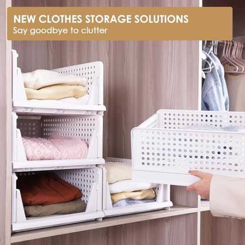 Stackable Plastic Storage Basket (5 * 5L) (White, Large) O276