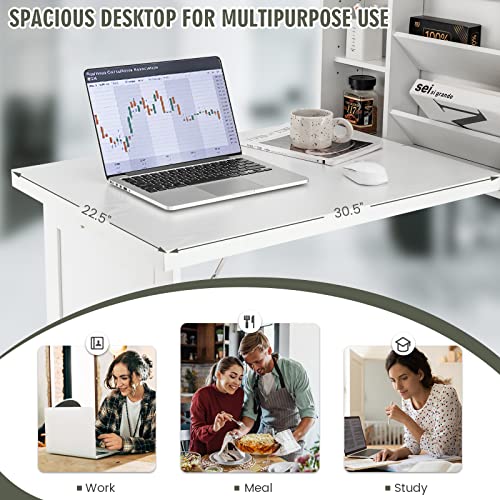 Black Folding Wall-Mounted Desk with Storage Bookcases B12868