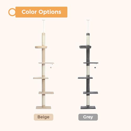 Grey 5-Tier Adjustable Cat Tree with Scratching Post B3243