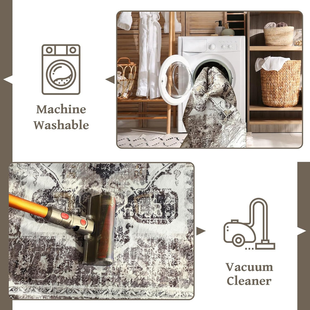 Machine Washable 5x7 Non-Slip Low Pile Area Rug A93950